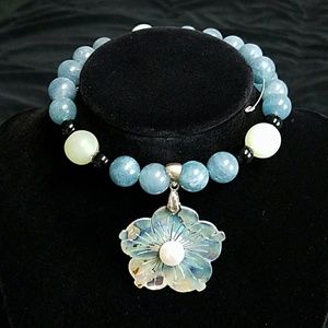 Natural seashell and rare blue quartz necklace